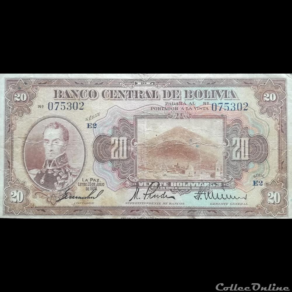 BOLIVIE - P 122 A (9) - 20 BOLIVIANOS - 1928 billet amerique du sud argentine bolivie p 122 a 9 20 bolivianos 1928
