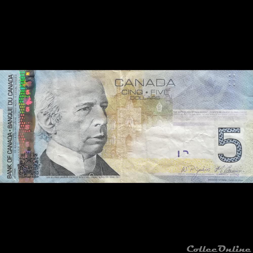 billet amerique du nord canadum canada p 101a a 5 dollars 2006