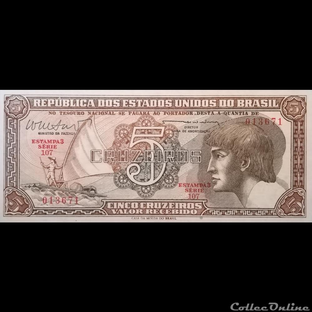 BRESIL - P 166 B - 5 CRUZEIROS - 1962 billet amerique du sud bresil p 166 b 5 cruzeiros 1962