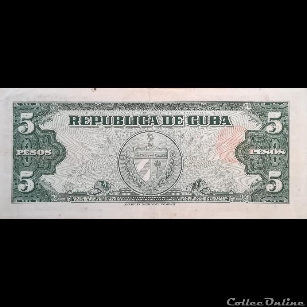 CUBA - P 092 - 5 PESOS - 1960 billet amerique du nord cuba p 092 5 pesos 1960