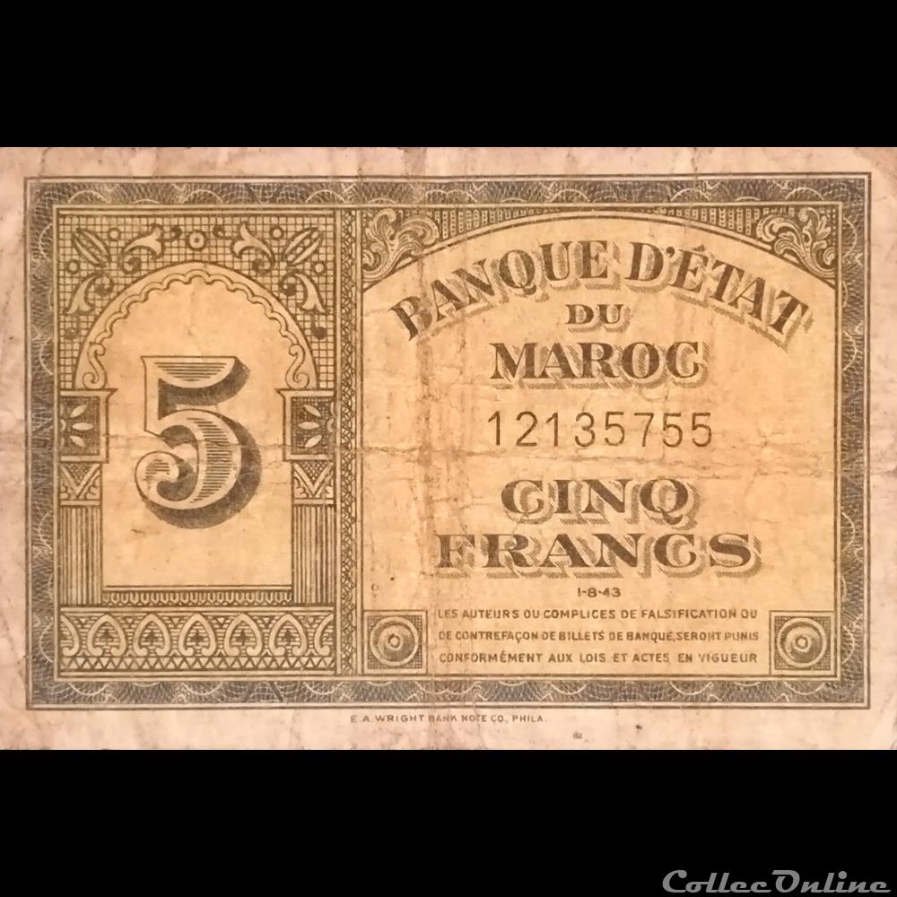 MAROC - P 24 - 5 FRANCS - 1943 billet afrique maroc p 24 5 francs 1943