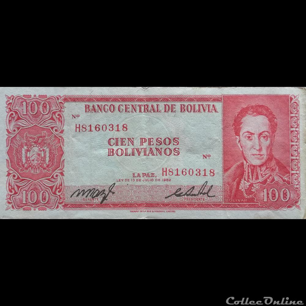 billet amerique du sud argentine bolivie p 163 a 19 100 pesos bolivianos 1962