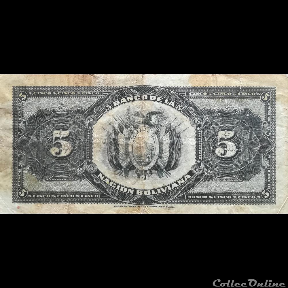 BOLIVIE - P 113 (2) - 5 BOLIVIANOS - 1929 billet amerique du sud argentine bolivie p 113 2 5 bolivianos 1929