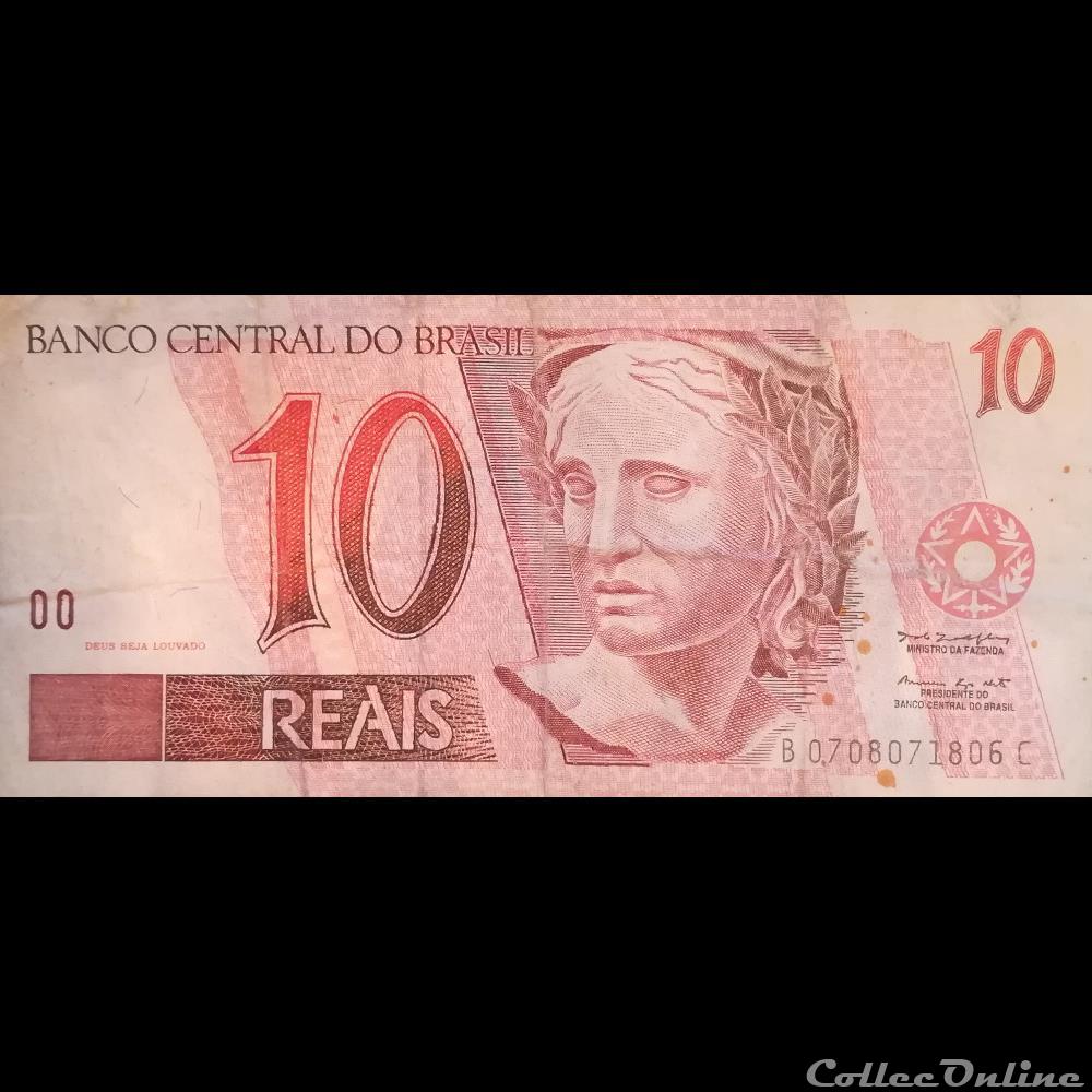 BRESIL - P 245A E - 10 REAIS - 1997 - 2012 billet amerique du sud bresil p 245a e 10 reais 1997 2012
