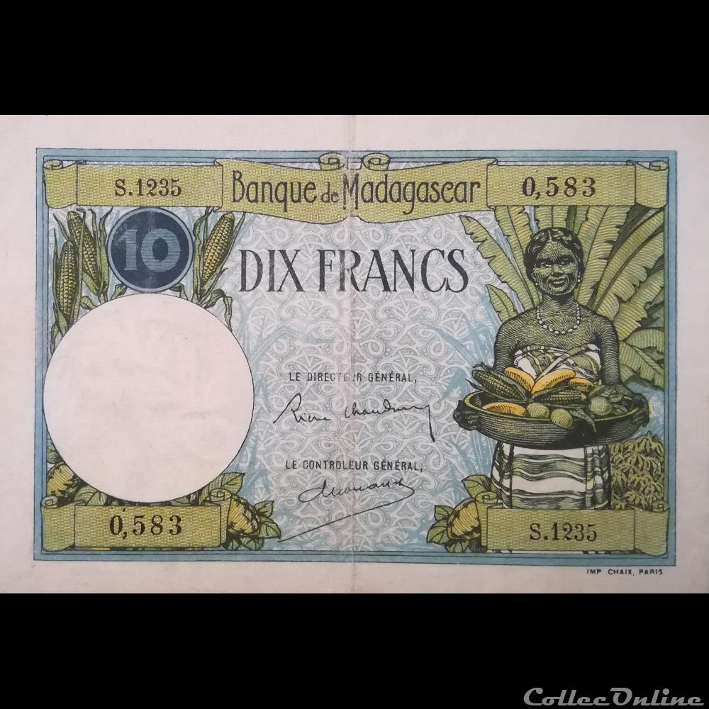 MADAGASCAR - P 36 - 10 FRANCS - 1937 billet afrique madagascar p 36 10 francs 1937