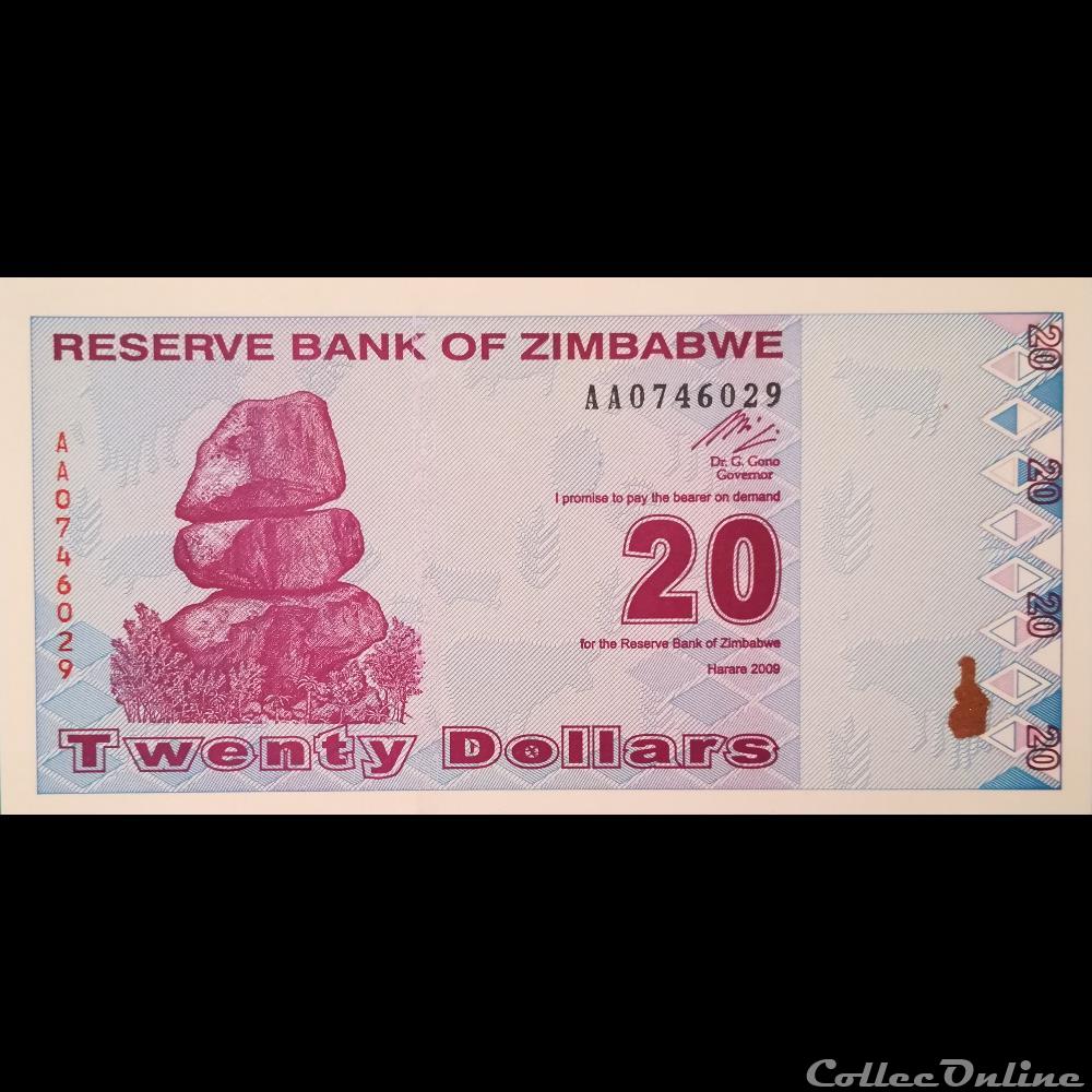 ZIMBABWE - P 95 - 20 DOLLARS - 2009 billet afrique zimbabwe p 95 20 dollars 2009