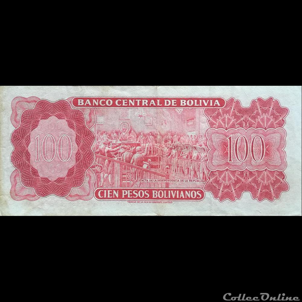 billet amerique du sud argentine bolivie p 163 a 19 100 pesos bolivianos 1962