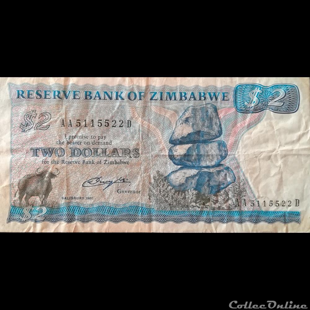 ZIMBABWE - P 01 A - 2 DOLLARS - 1980 billet afrique zimbabwe p 01 a 2 dollars 1980