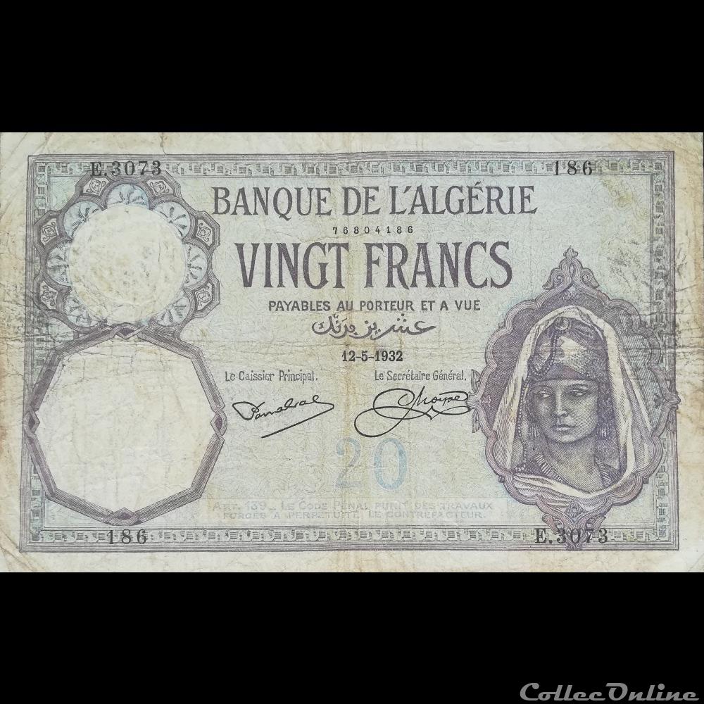 billet afrique algerie p 78 20 francs 1932
