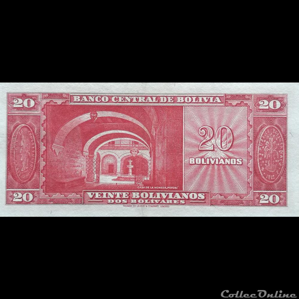 BOLIVIE - P 140 A (4) - 20 BOLIVIANOS - 1945 billet amerique du sud argentine bolivie p 140 a 4 20 bolivianos 1945