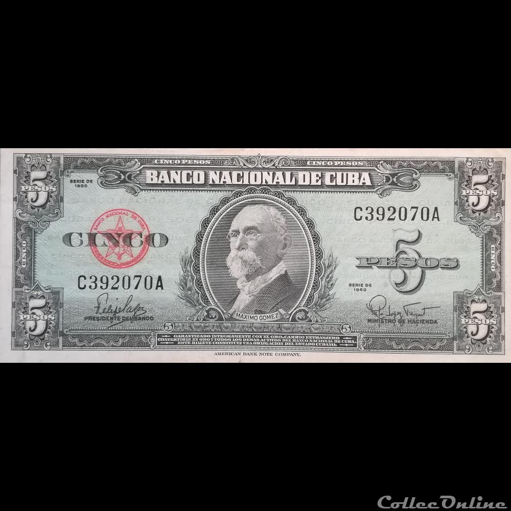 CUBA - P 092 - 5 PESOS - 1960 billet amerique du nord cuba p 092 5 pesos 1960
