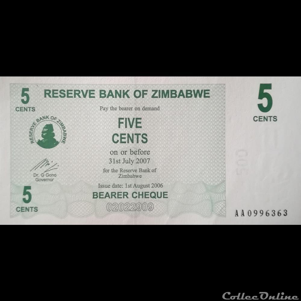ZIMBABWE - P 34 - 5 CENTS - 2006 billet afrique zimbabwe p 34 5 cents 2006