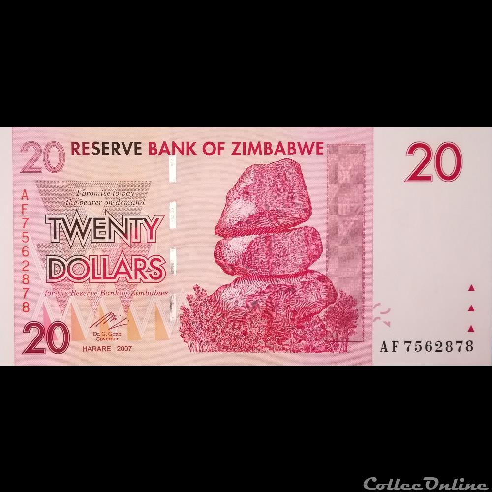 billet afrique zimbabwe p 68 20 dollars 2007