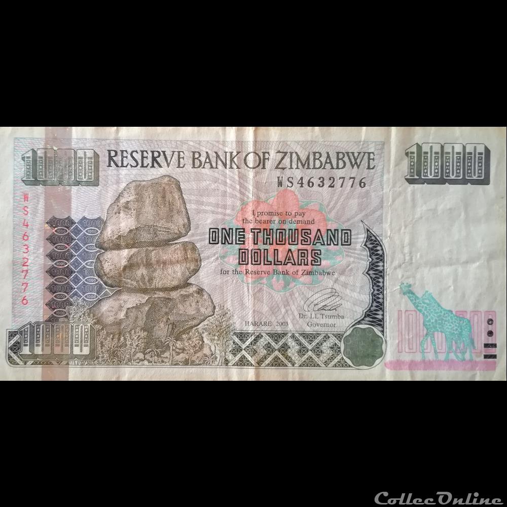 ZIMBABWE - P 12 A - 1000 DOLLARS - 2003 billet afrique zimbabwe p 12 a 1000 dollars 2003
