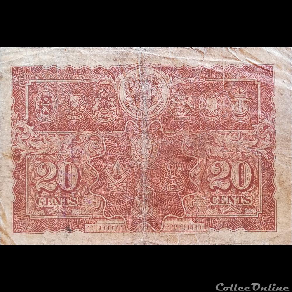 MALAYA - P 09 - 20 CENT - 1941 billet asie malaisie malaya p 09 20 cent 1941
