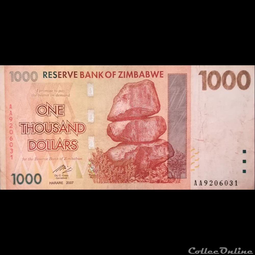 ZIMBABWE - P 71 - 1000 DOLLARS - 2007 billet afrique zimbabwe p 71 1000 dollars 2007