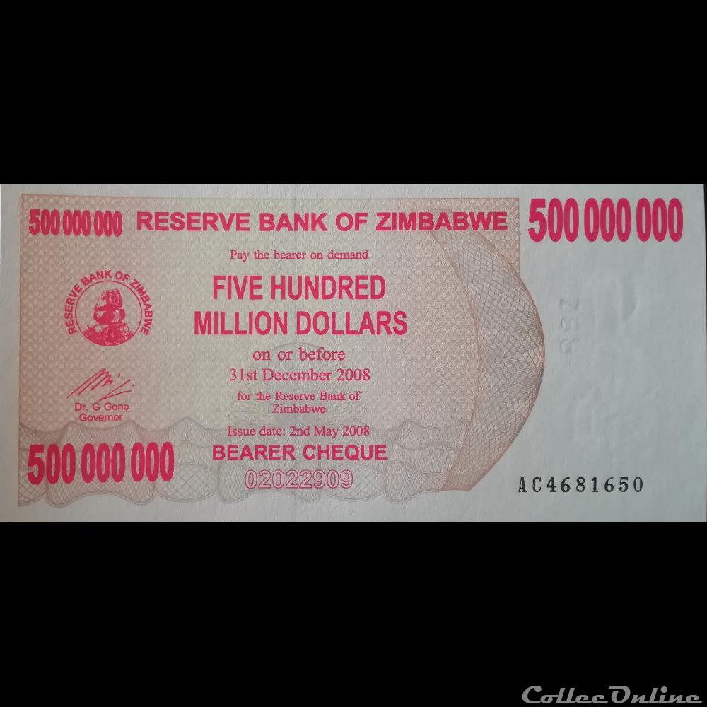 ZIMBABWE - P 60 - 500.000.000 DOLLARS - 2008 billet afrique zimbabwe p 60 500 000 000 dollars 2008