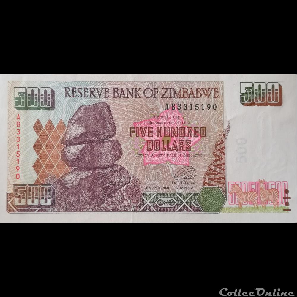 ZIMBABWE - P 11 A - 500 DOLLARS - 2001 billet afrique zimbabwe p 11 a 500 dollars 2001