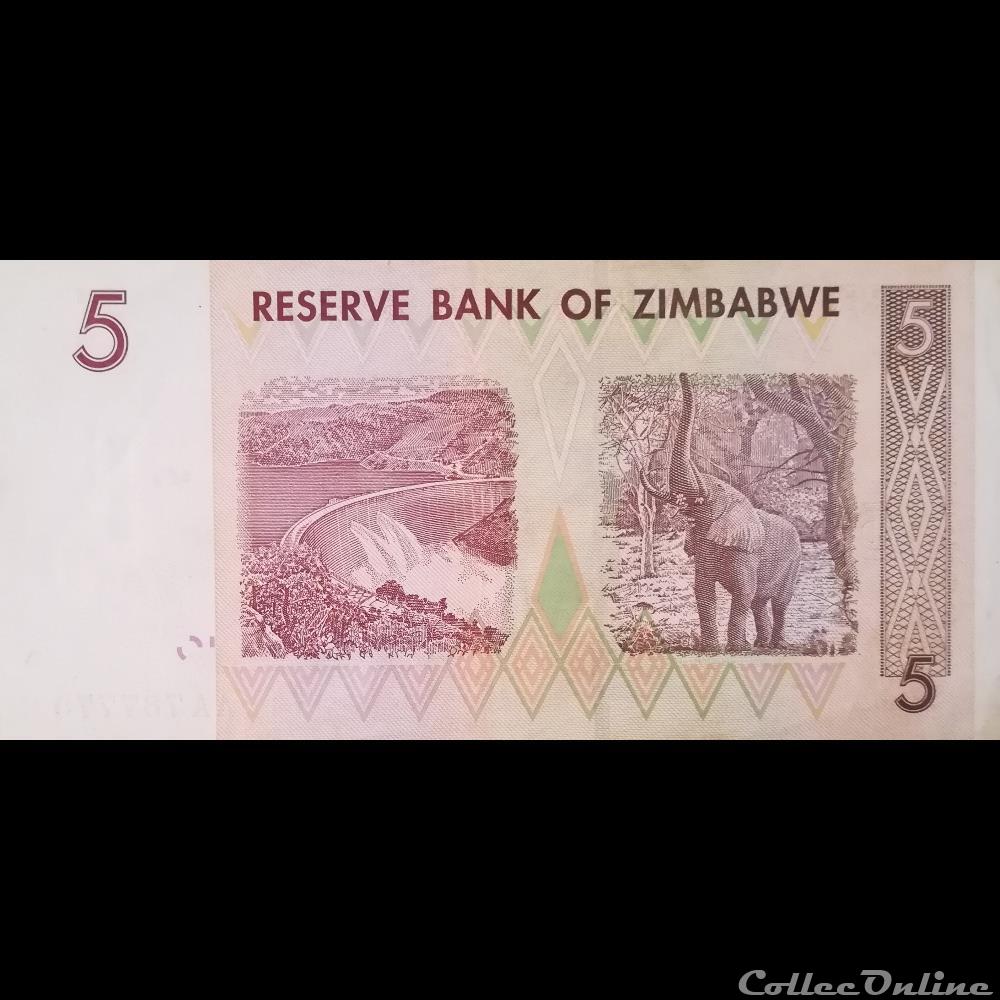 billet afrique zimbabwe p 66 5 dollars 2007