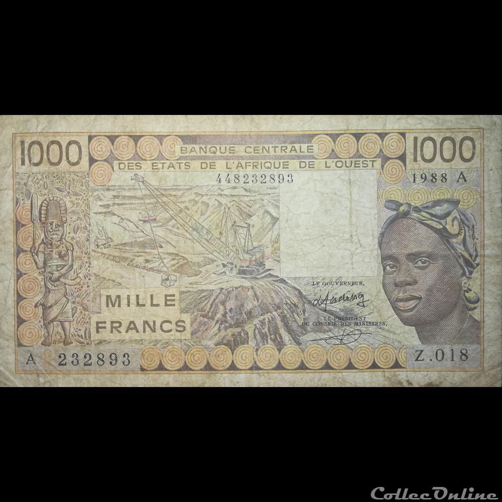 COTE D'IVOIRE - P 107A A - 1000 FRANCS - 1988 billet afrique d cote ivoire p 107a a 1000 francs 1988