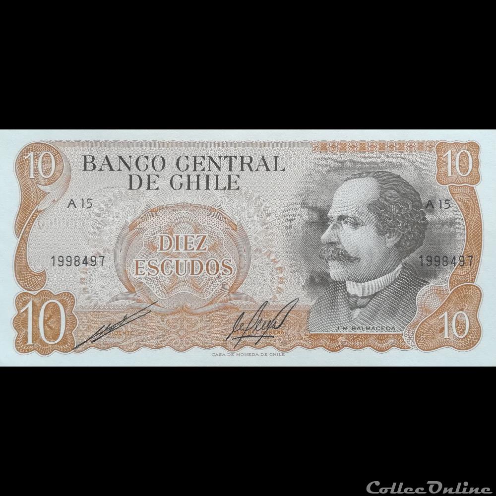 CHILI - P 143 (2) - 10 ESCUDOS - 1967 - 1976 billet amerique du sud chili p 143 2 10 escudos 1967 1976