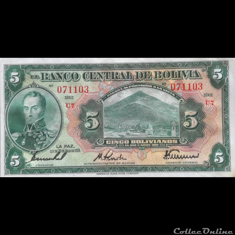 BOLIVIE - P 120 A (7-2) - 5 BOLIVIANOS - 1928 billet amerique du sud argentine bolivie p 120 a 7 2 5 bolivianos 1928
