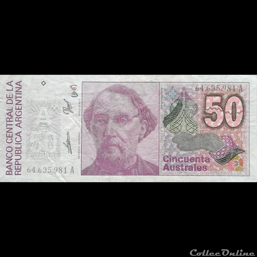 ARGENTINE - P 326 B (3) - 50 AUSTRALES - 1989 billet amerique du sud argentine p 326 b 3 50 australes 1989