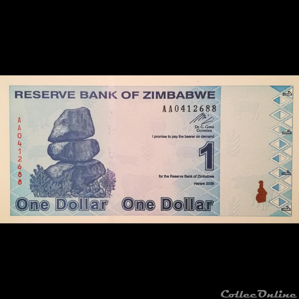 billet afrique zimbabwe p 92 1 dollar 2009
