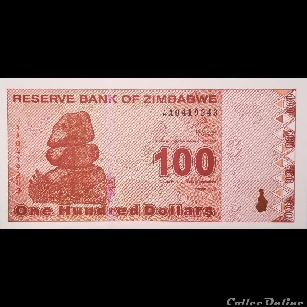 ZIMBABWE - P 97 - 100 DOLLARS - 2009 billet afrique zimbabwe p 97 100 dollars 2009