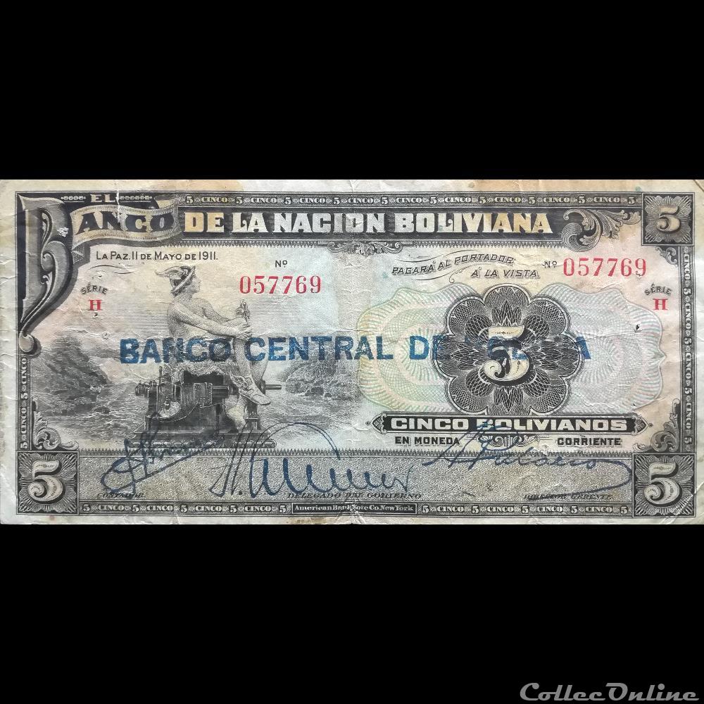 BOLIVIE - P 113 (2) - 5 BOLIVIANOS - 1929 billet amerique du sud argentine bolivie p 113 2 5 bolivianos 1929