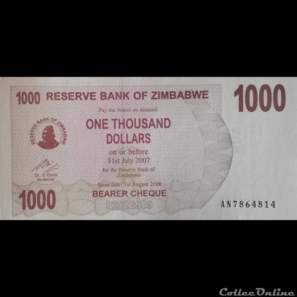 ZIMBABWE - P 44 - 1000 DOLLARS - 2006 billet afrique zimbabwe p 44 1000 dollars 2006