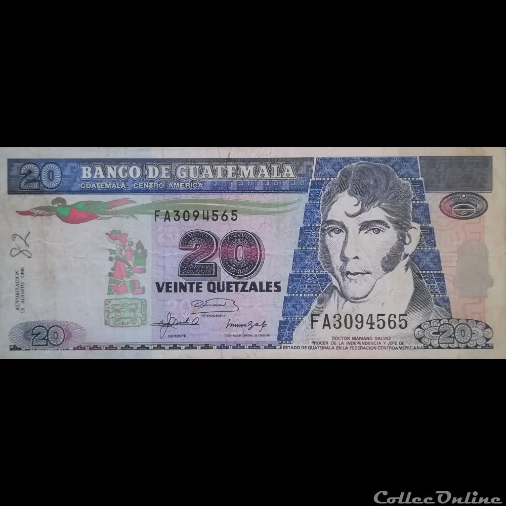 GUATEMALA - P 083 - 20 QUETZALES - 1992 billet amerique du nord guatemala p 083 20 quetzales 1992