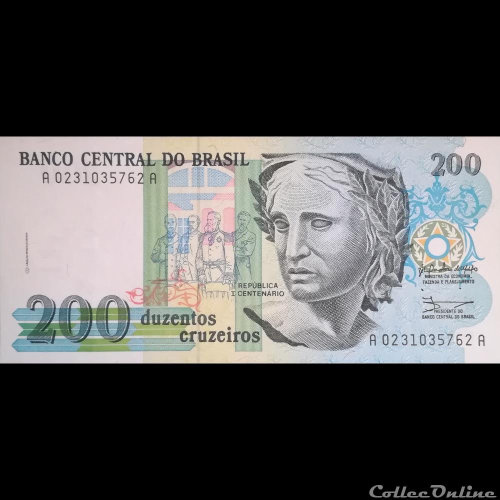 billet amerique du sud bresil p 229 200 cruzeiros 1990