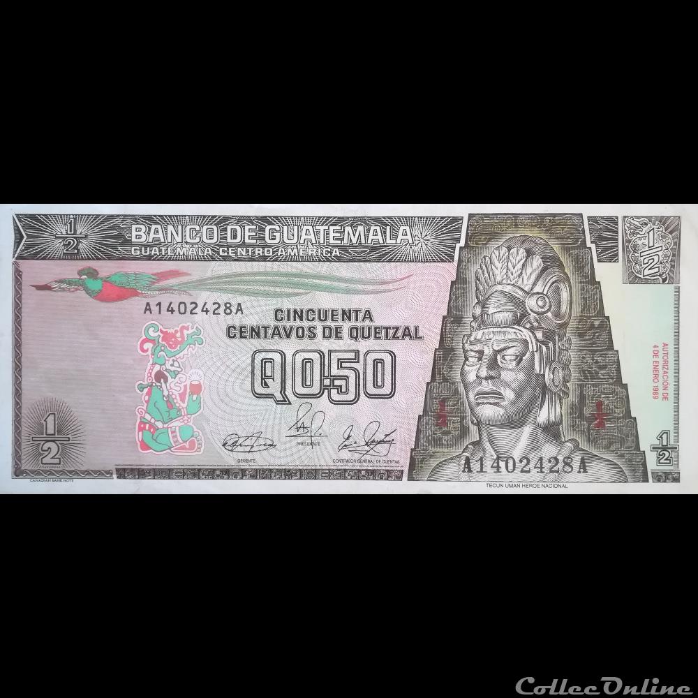 billet amerique du nord guatemala p 065 08 0 50 centavos de quetzal 1989