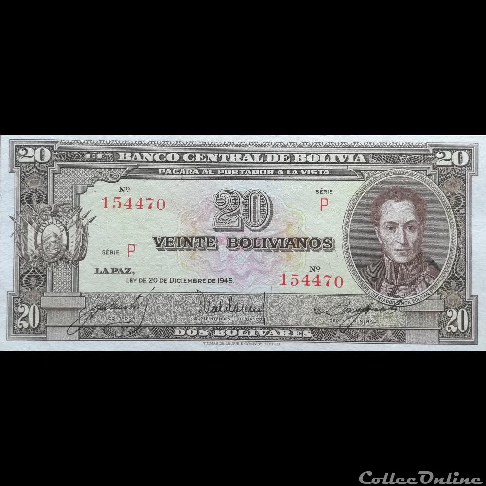 BOLIVIE - P 140 A (4) - 20 BOLIVIANOS - 1945 billet amerique du sud argentine bolivie p 140 a 4 20 bolivianos 1945