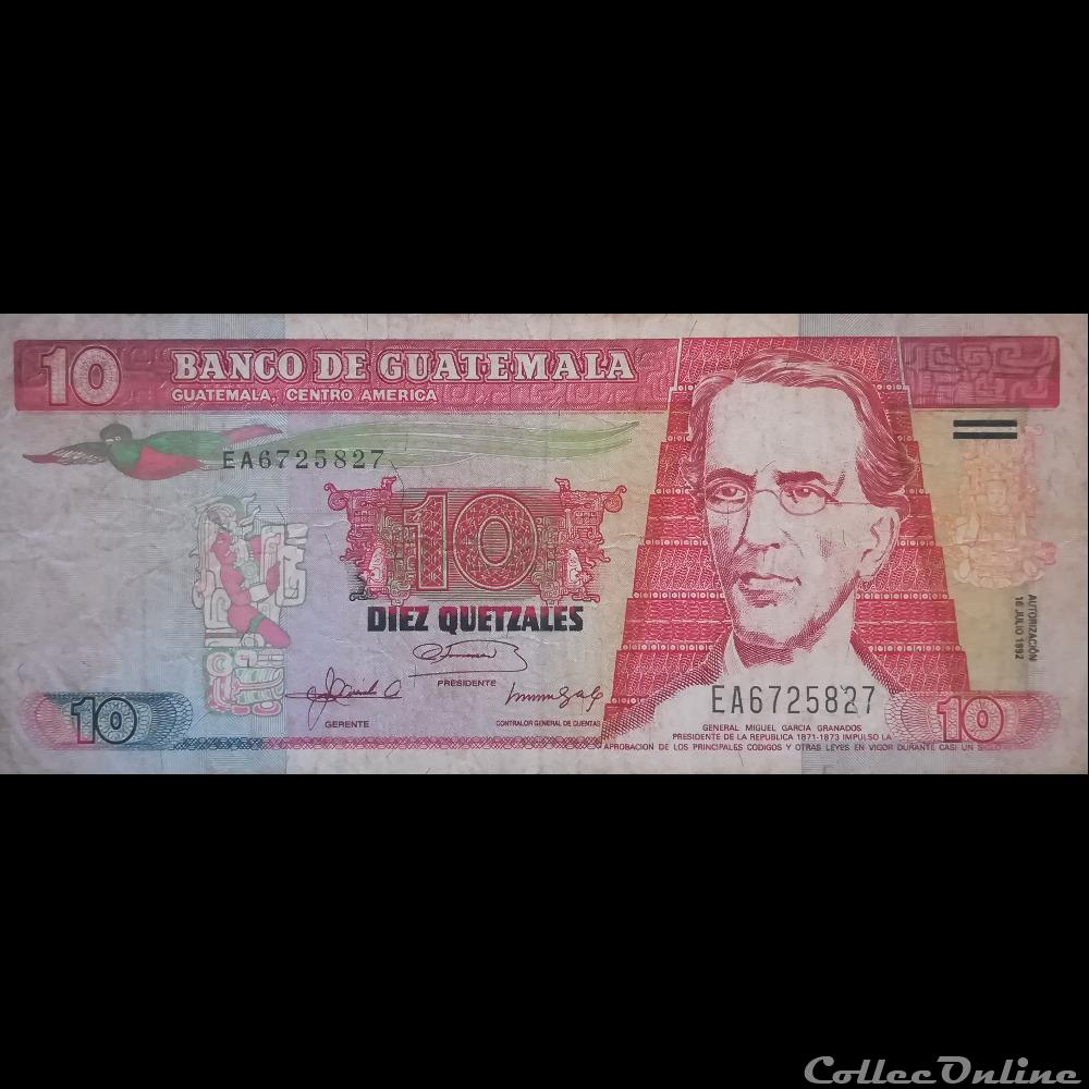 GUATEMALA - P 082 - 10 QUETZALES - 1992 billet amerique du nord guatemala p 082 10 quetzales 1992