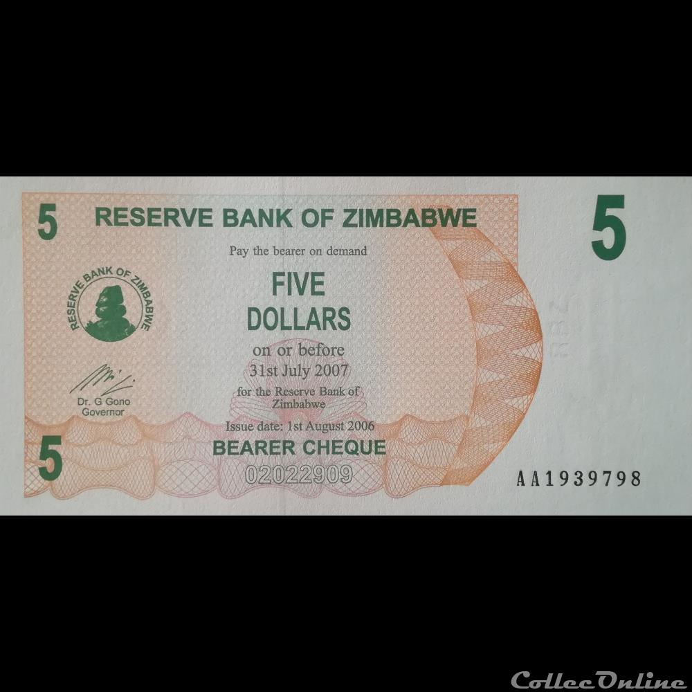 ZIMBABWE - P 38 - 5 DOLLARS - 2006 billet afrique zimbabwe p 38 5 dollars 2006