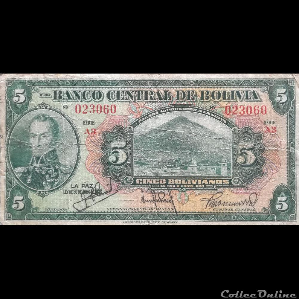 BOLIVIE - P 120 A (3) - 5 BOLIVIANOS - 1928 billet amerique du sud argentine bolivie p 120 a 3 5 bolivianos 1928
