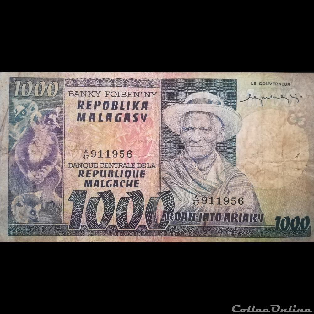 billet afrique madagascar p 65 1000 francs 1974 75