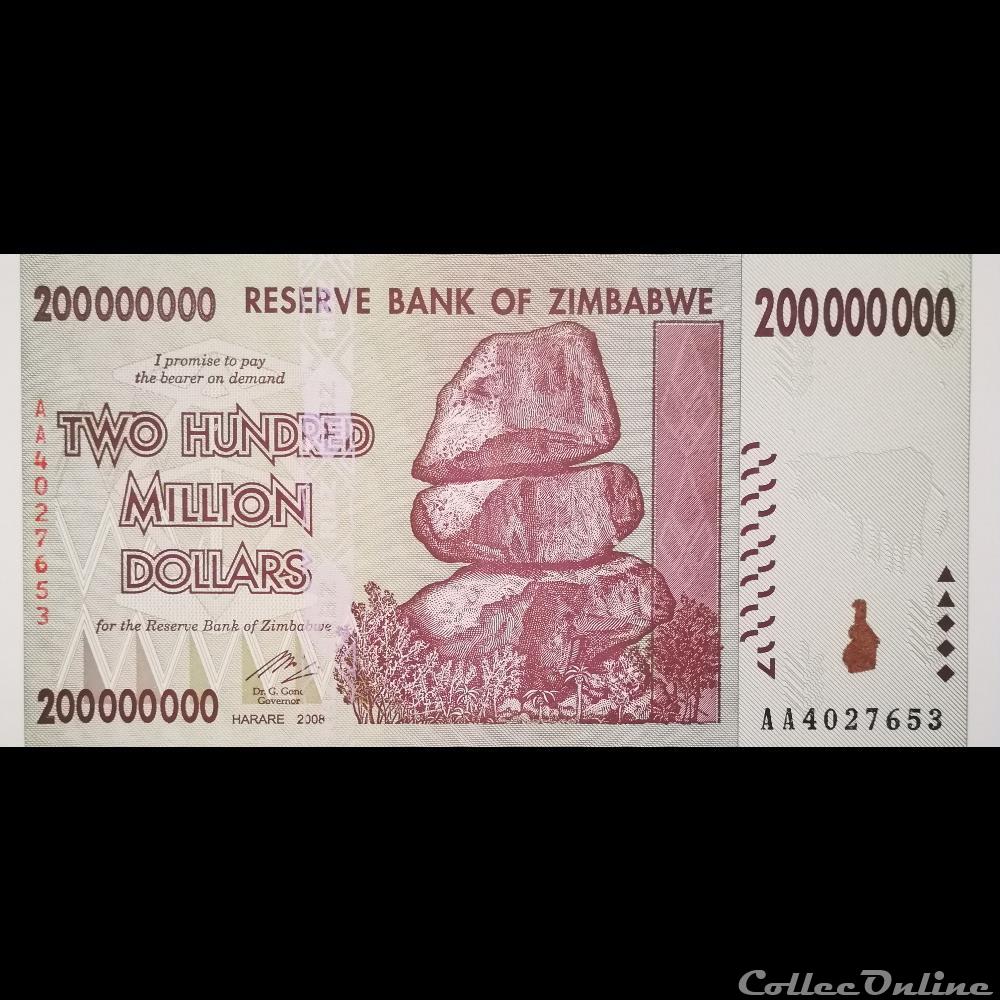 billet afrique zimbabwe p 81 200 000 000 dollars 2008