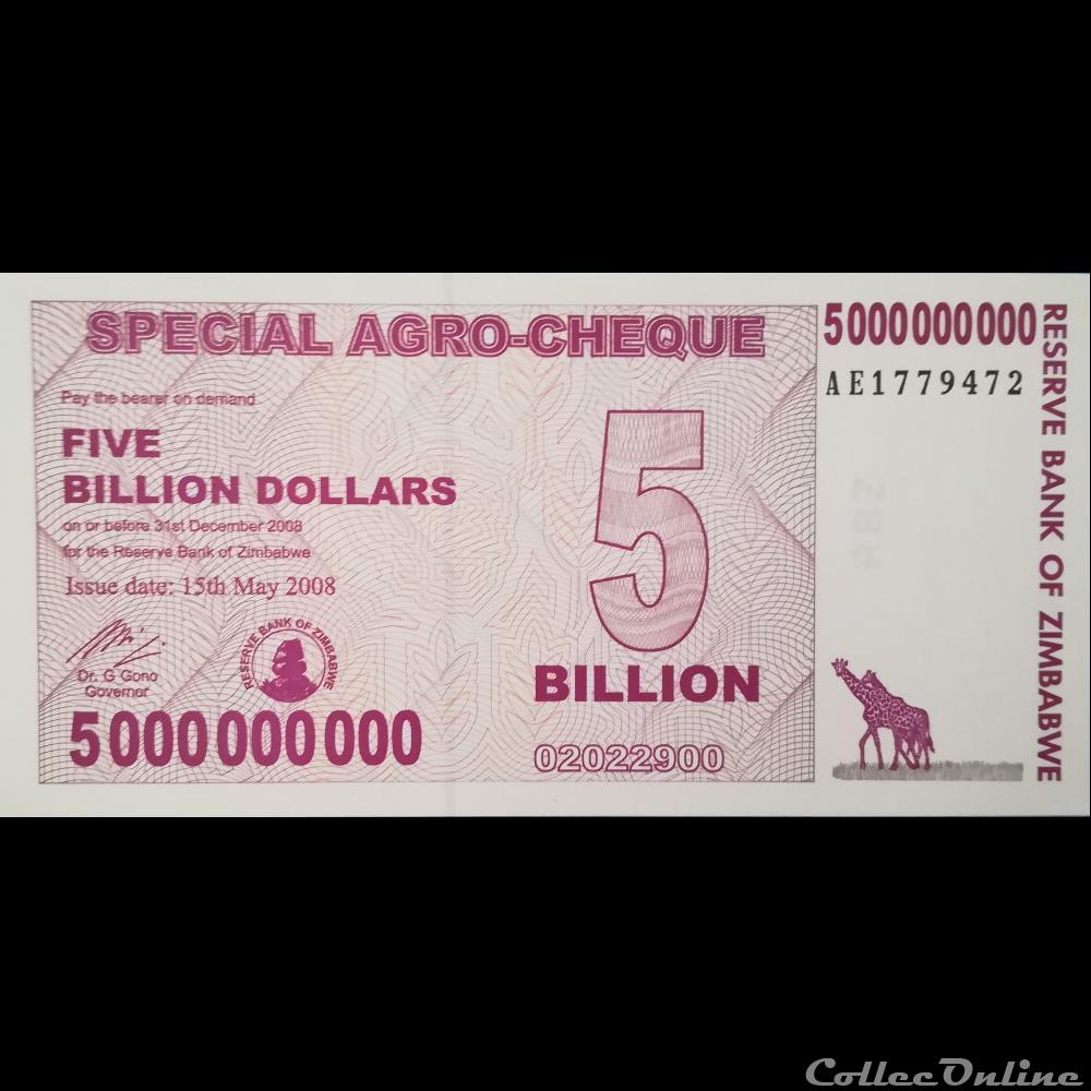 ZIMBABWE - P 61 - 5.000.000.000 DOLLARS - 2008 billet afrique zimbabwe p 61 5 000 000 000 dollars 2008