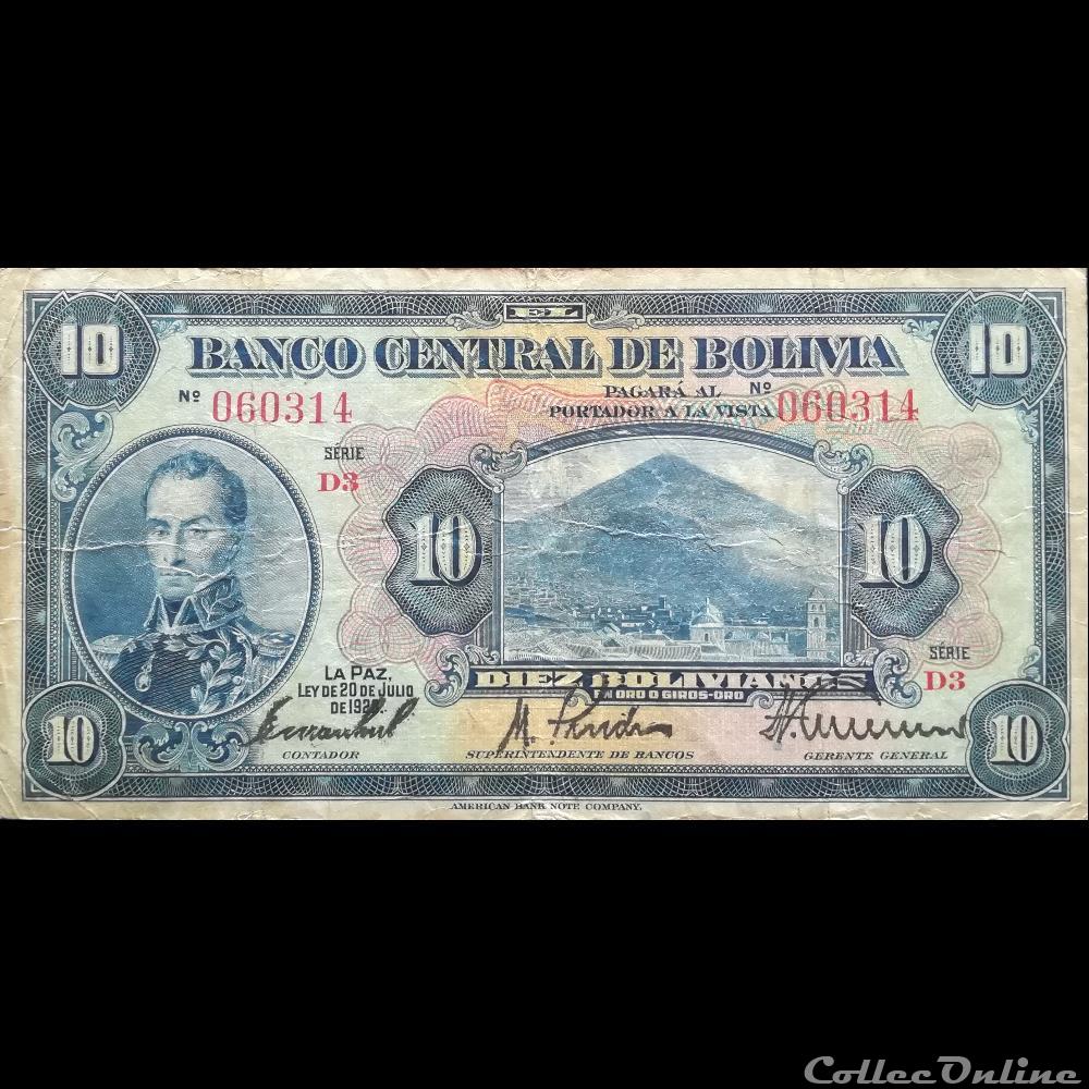 BOLIVIE - P 121 A (8) - 10 BOLIVIANOS - 1928 billet amerique du sud argentine bolivie p 121 a 8 10 bolivianos 1928