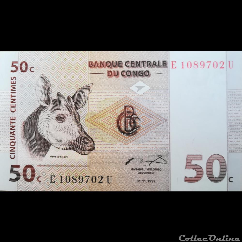 billet afrique republique du congo p 084a 50 centimes 1997