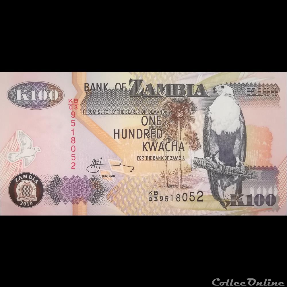 ZAMBIE - P 38 I - 100 KWACHA - 2010 billet afrique zambie p 38 i 100 kwacha 2010