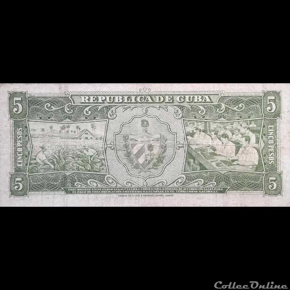 CUBA - P 091 A - 5 PESOS - 1958 billet amerique du nord cuba p 091 a 5 pesos 1958