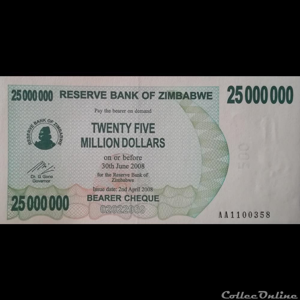 ZIMBABWE - P 56 - 25.000.000 DOLLARS - 2008 billet afrique zimbabwe p 56 25 000 000 dollars 2008