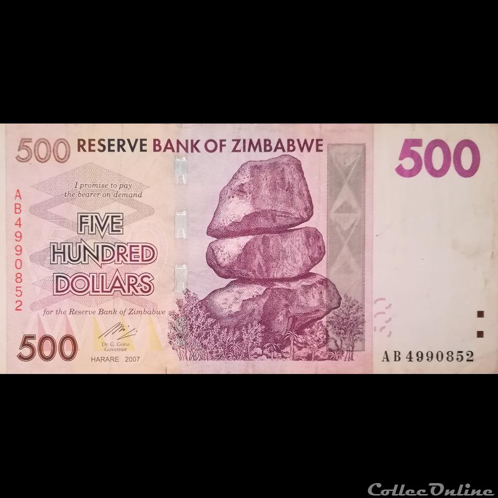 ZIMBABWE - P 70 - 500 DOLLARS - 2007 billet afrique zimbabwe p 70 500 dollars 2007
