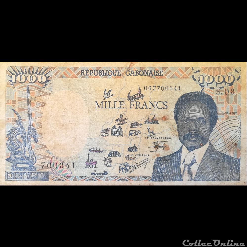 billet afrique gabon p 10 a 1000 francs 1987