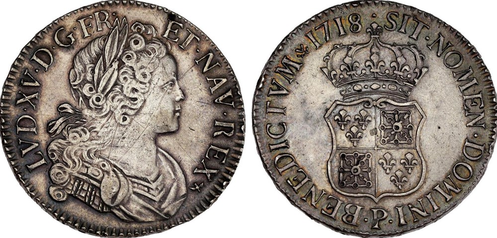 Écu de France-Navarre Louis XIV 1718 P DIJON monnaies europe medievale royales ecu de france navarre louis xiv 1718 p dijon