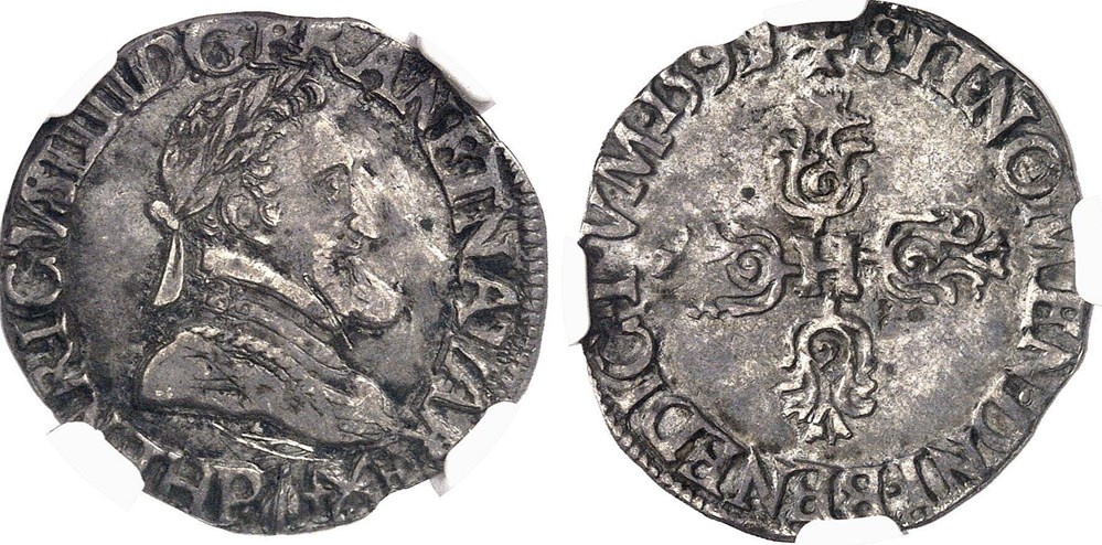 Quart de Franc d'argent Henri IV 1599/8 P DIJON monnaies europe medievale france royales quart de franc argent henri iv 1599 8 p dijon